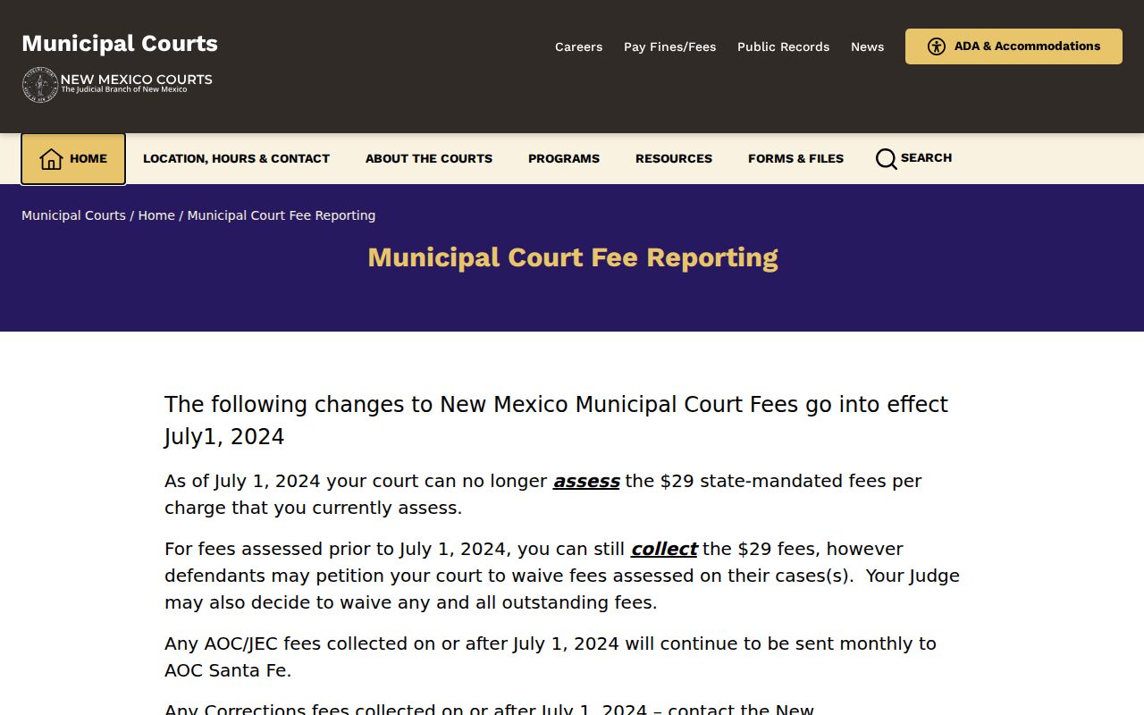 Luna County traffic court municipal fee reporting notice