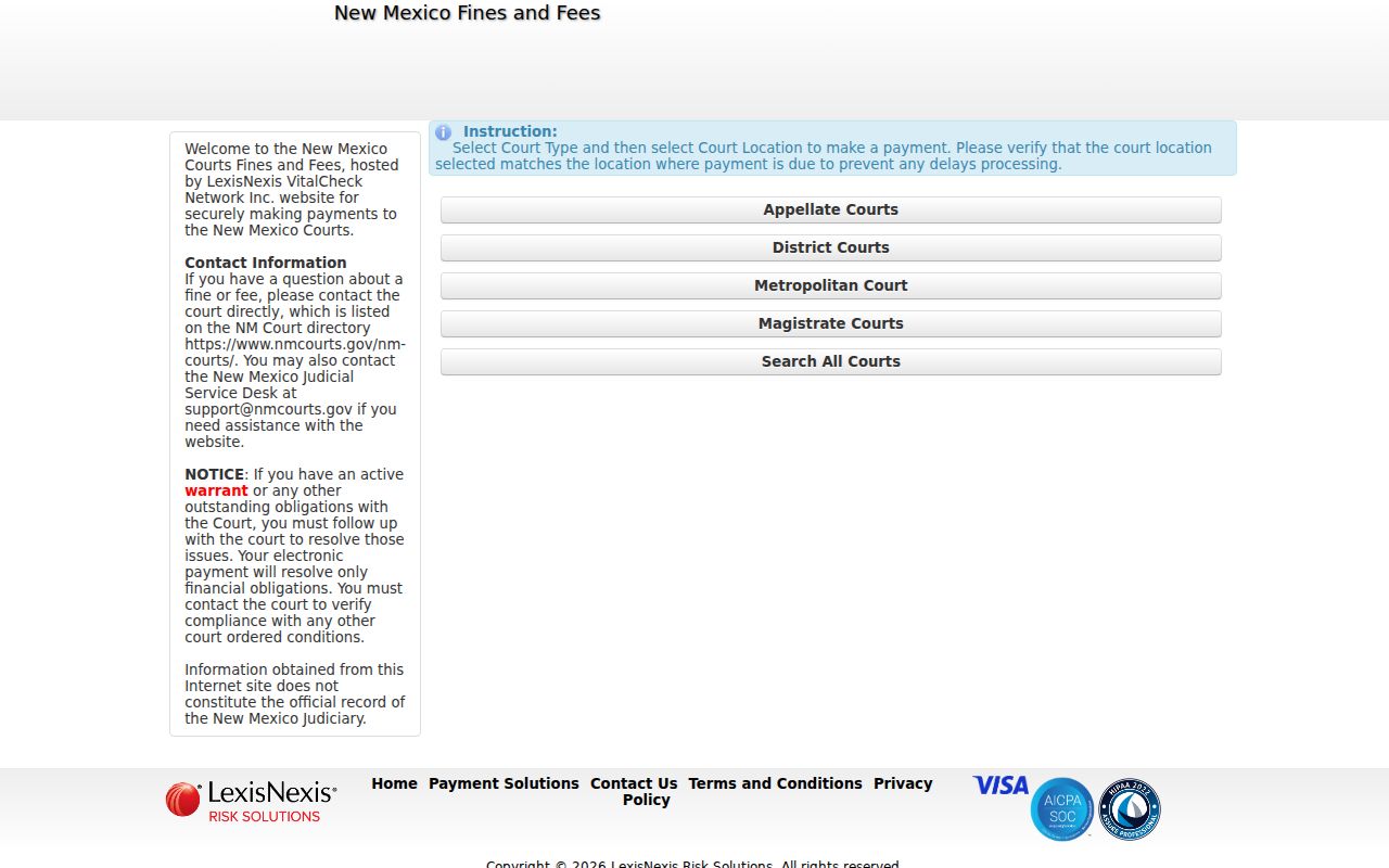 Luna County traffic ticket official New Mexico Courts payment landing page